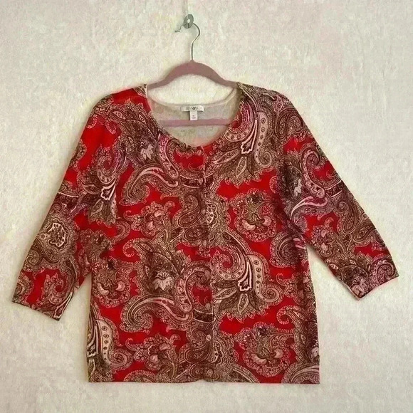 Rox & Ali button front lightweight sweater Paisley SIZE XL - Picture 1 of 9